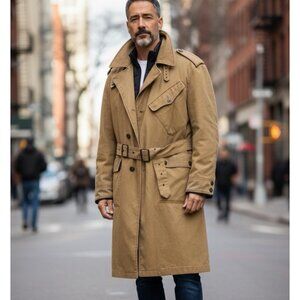 Vintage Kakadu Traders Australia Canvas Trench Coat Belted Mens Size M Medium